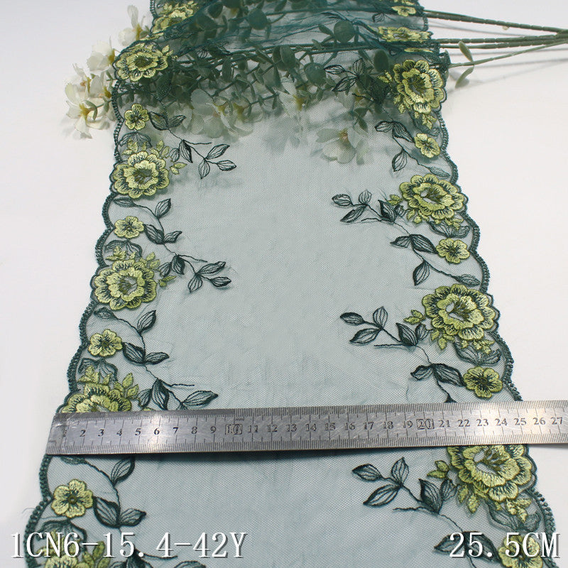 【1pack】-freedombeauty|Green Mesh Double-Sided Champagne Color Flower Embroidery Lace Trim for Lingerie and Curtain 25cm Lace Trim Accessories