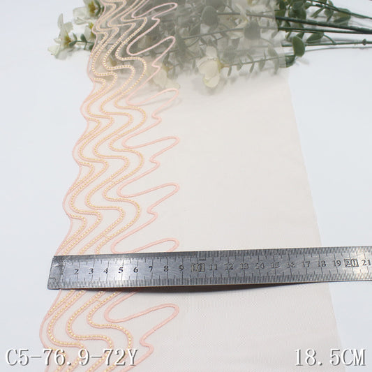 【1pack】-freedombeauty|Beige Mesh Single Edge Water Ripple Embroidery Lace Trim 18cm Clothing Home Textile Lace Trim DIY