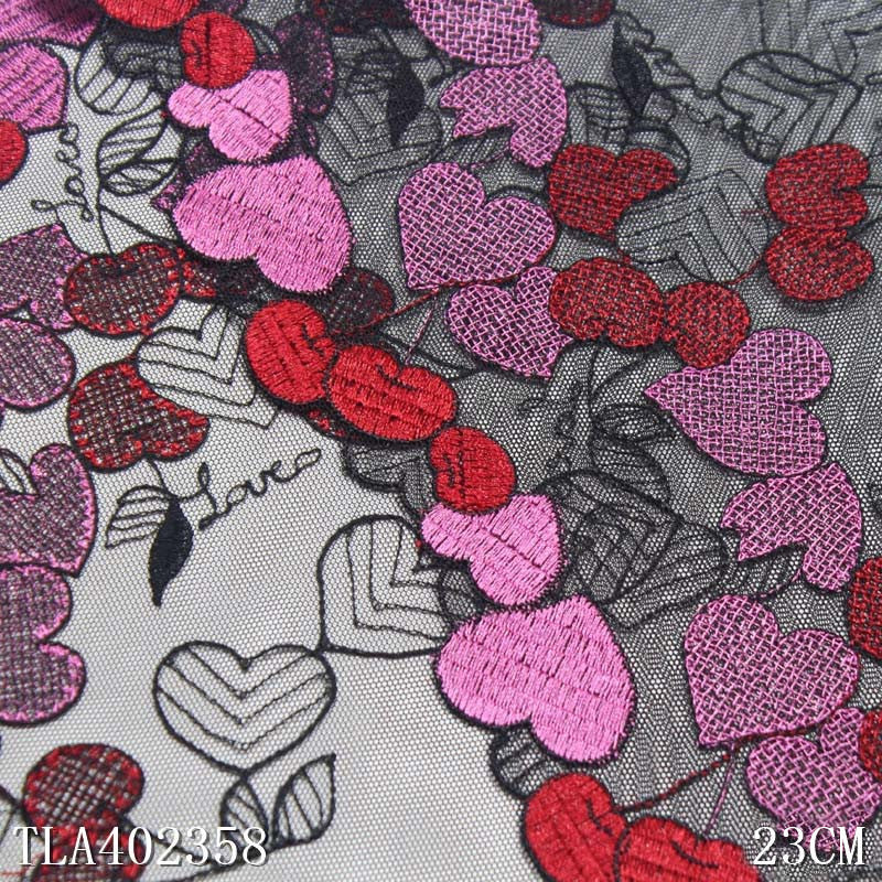 【1pack】-freedombeauty|Black Mesh Polyester Thread Cherry Small Heart Embroidery Lace DIY Lingerie Performance Costume Lace Trim Accessories