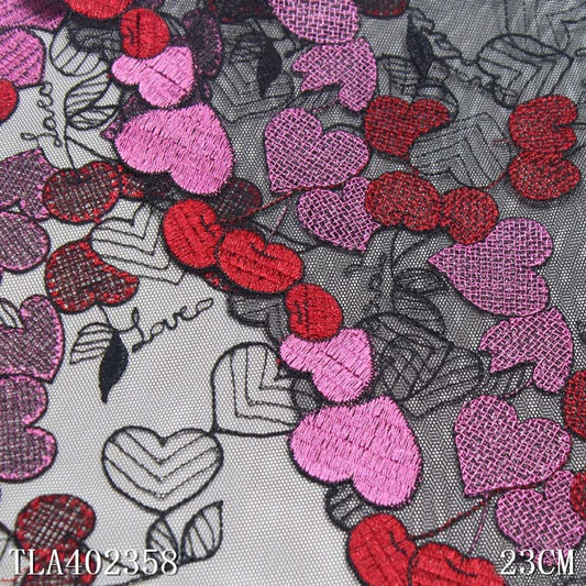 【1pack】-freedombeauty|Black Mesh Polyester Thread Cherry Small Heart Embroidery Lace DIY Lingerie Performance Costume Lace Trim Accessories