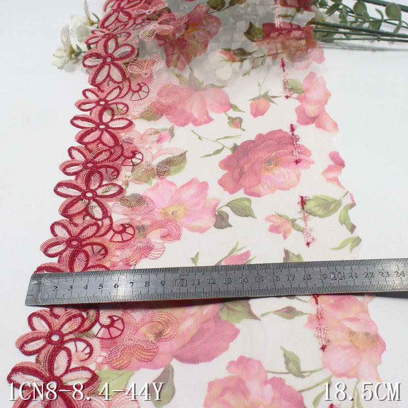 【1pack】-freedombeauty|Exquisite Printed Mesh Single Edge Hollow Flower Embroidery Lace Trim Clothing Home Textile Lace Trim DIY