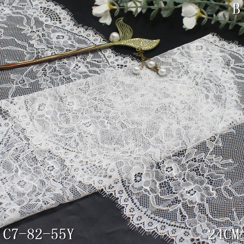 freedombeauty|Black and White Double Wave Retro Flower Lightweight Elastic Eyelash 24cm Clothing Lingerie Lace Trim DIY