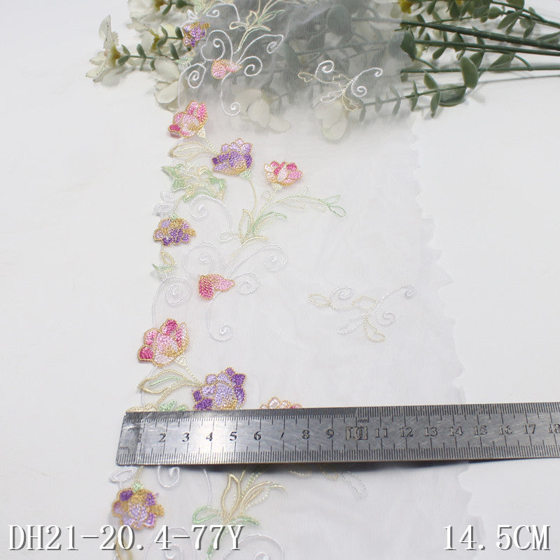 【1pack】-Freedombeauty | White Mesh Single Side Colorful Small Fresh Flower Cluster Stretch Embroidery Light Skirt Clothing Home Textile Accessories