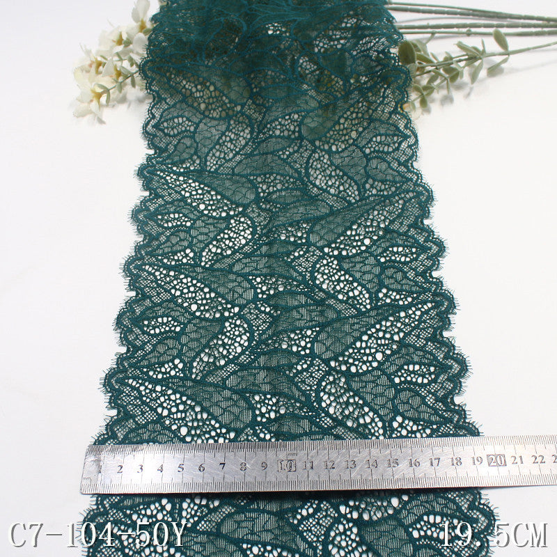 freedombeauty|Dark Green Double-Sided Wavy Ancient Style Elastic Eyelash Lace Trim for Lingerie and Curtain 19cm Lace Trim Accessories