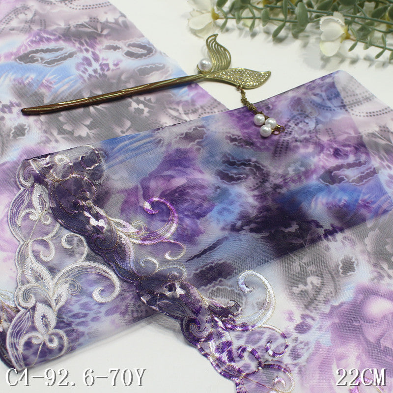 【1pack】-freedombeauty|Printed Mesh Single-Sided Silver Thread Ancient Style Embroidery Trim Curtain Sofa Cushion Lace Trim DIY Accessories