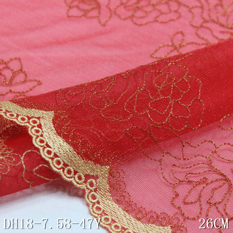freedombeauty|Red Lace Mesh Gold Polyester Thread Double-Sided Embroidery Trim Accessories Curtain Sofa Cushion Trim