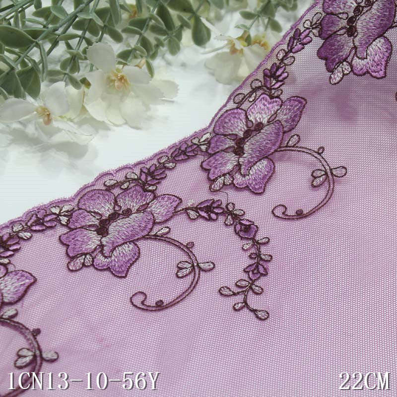 【1pack】-freedombeauty|Rose Red Mesh Single-Sided Vintage Exquisite Flower Embroidery Lace Trim Clothing Curtain Lace Trim Accessories