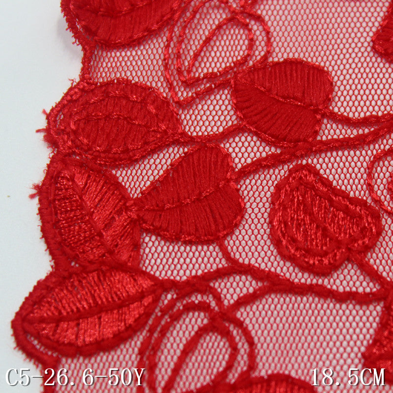 【1pack】-freedombeauty|Red Single-Sided Textured Heart Leaf Mesh Embroidery 18cm Clothing Home Textile Lace Trim DIY
