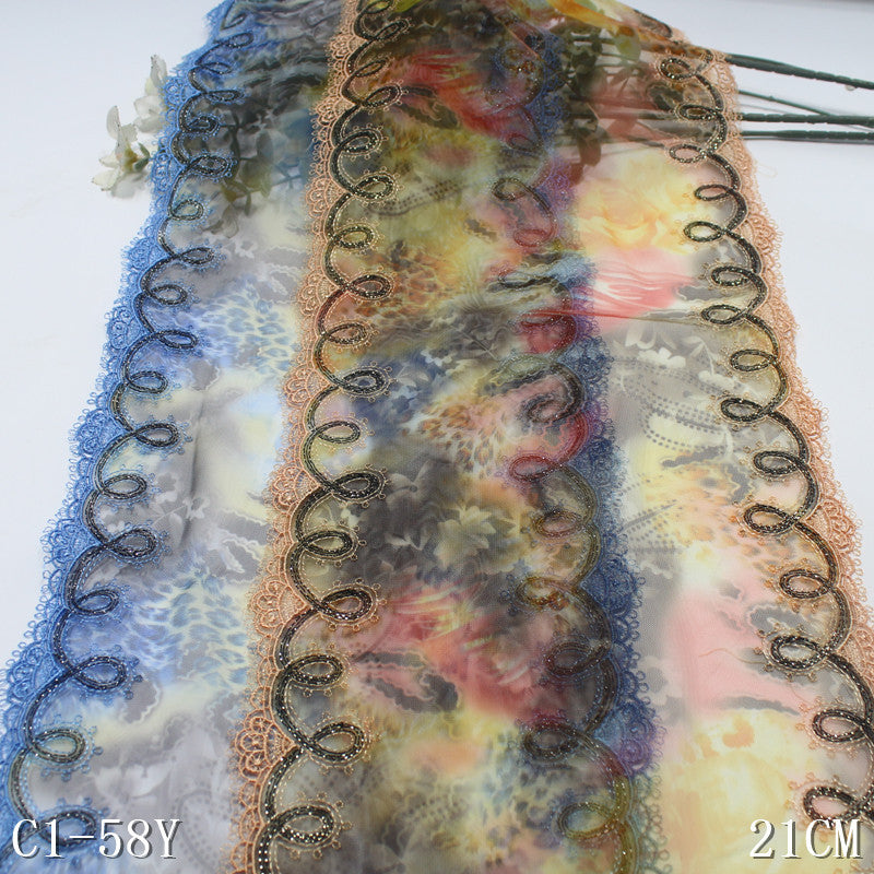 【1pack】-Freedombeauty | Bilateral Gold Thread Water Soluble Classical Printed Mesh Embroidery 21cm Curtain Sofa Cushion Lace Accessories