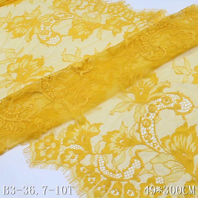 freedombeauty|Yellow Double Wave Retro Flower Soft Non-Elastic Eyelash 49cm Curtain Sofa Cushion Lace Trim Accessories