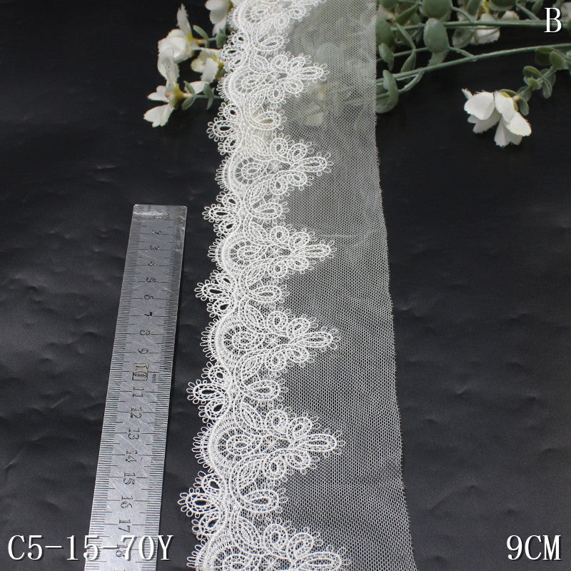 【1pack】-freedombeauty|Two-Color Single-Sided Ancient Style Water-Soluble Pattern Mesh Embroidery 7cm Clothing Hair Accessories Lace Trim Accessories