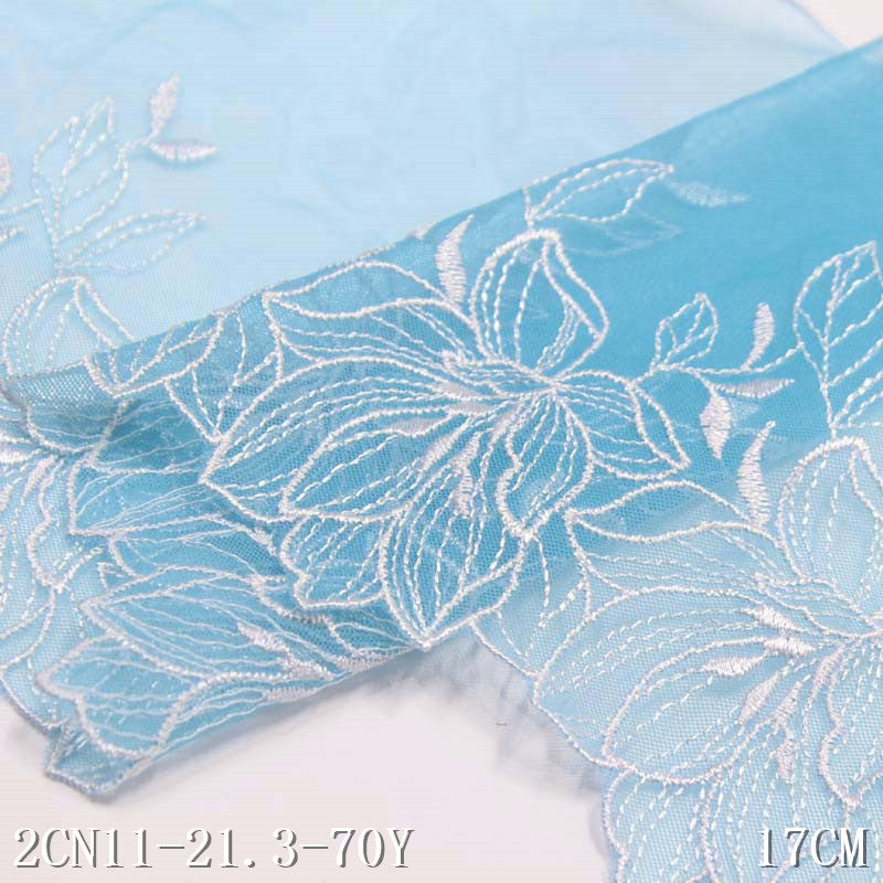 【1pack】-freedombeauty|Blue Mesh Single-Sided Polyester Flower Pattern Embroidery Trim Curtain Sofa Cushion Lace Trim Accessories
