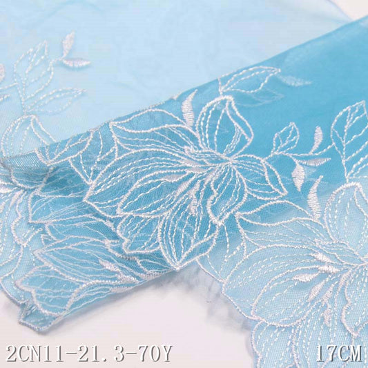 【1pack】-freedombeauty|Blue Mesh Single-Sided Polyester Flower Pattern Embroidery Trim Curtain Sofa Cushion Lace Trim Accessories