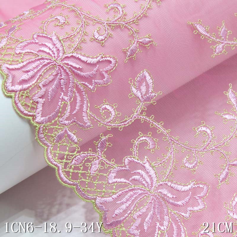 【1pack】-freedombeauty|Pink Mesh Double-Sided Polyester Flower Embroidery Trim Accessories for Curtains Sofa Cushions Decorative Edging