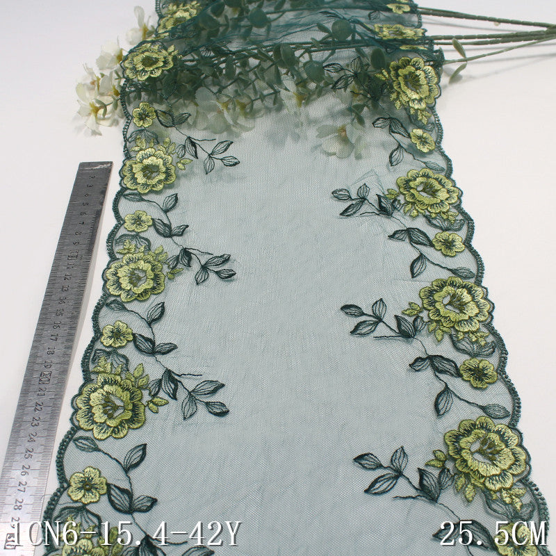 【1pack】-freedombeauty|Green Mesh Double-Sided Champagne Color Flower Embroidery Lace Trim for Lingerie and Curtain 25cm Lace Trim Accessories