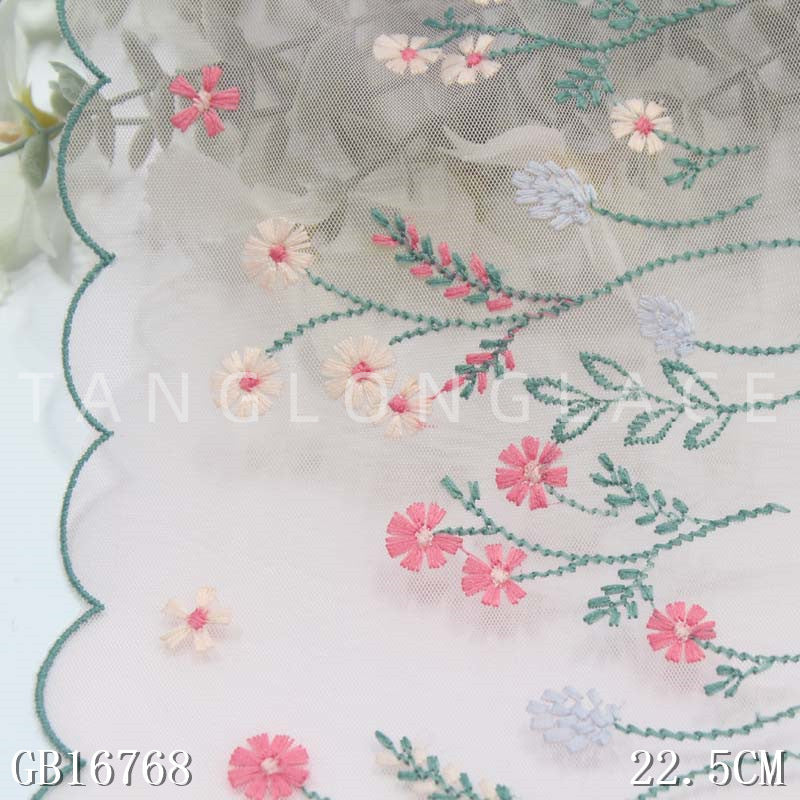 【1pack】-Freedombeauty | Boutique Light Pink Unilateral Fresh Floral Embroidery Lace Clothing Curtains Lace Accessories