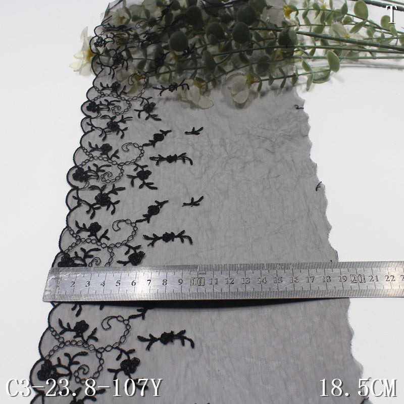 【1pack】-freedombeauty|Black Mesh Single Edge Vintage Small Flower Embroidery Lace 18cm Clothing Home Textile Lace Trim DIY
