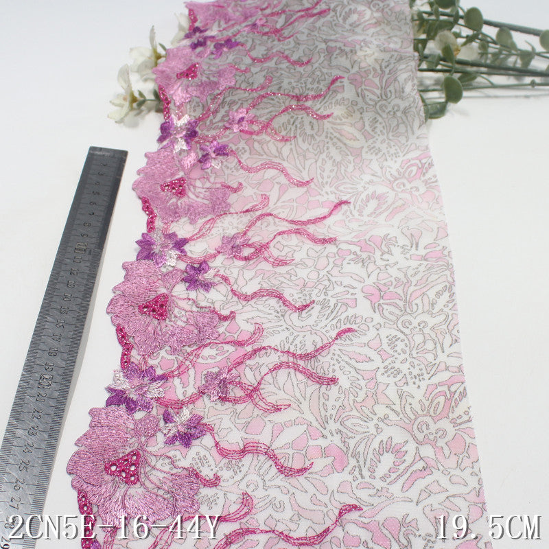 【1pack】-freedombeauty|Pink Printed Mesh Single-Sided Ancient Style Flower Embroidery Lace Trim Traditional Hanfu Lace Trim DIY Accessories