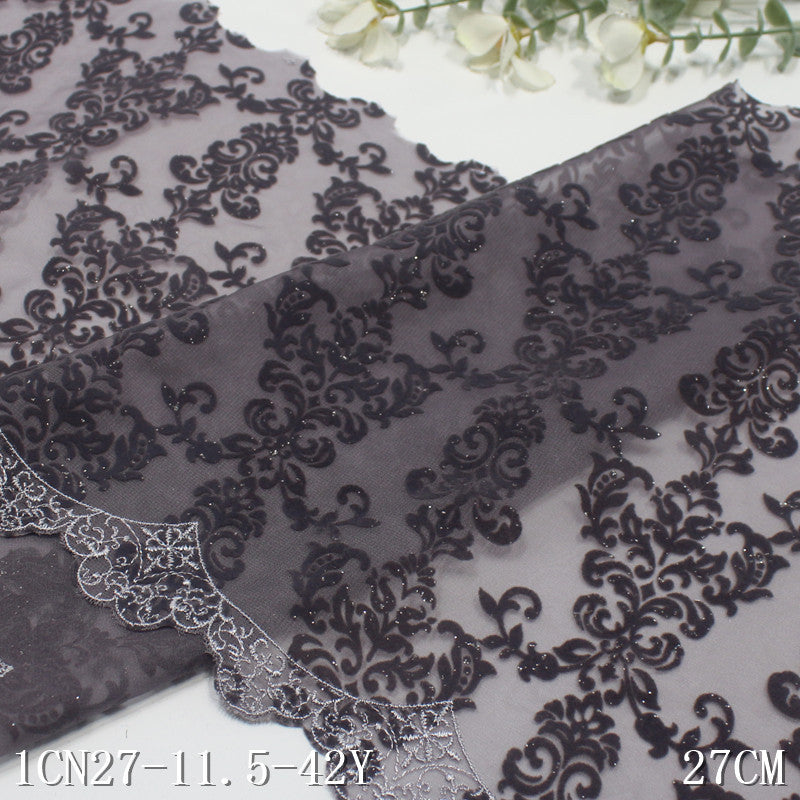 【1pack】-freedombeauty|Multicolor Chiffon Mesh Single-Sided Flocking Pattern Embroidery Trim Curtain Sofa Cushion Lace Trim Accessories