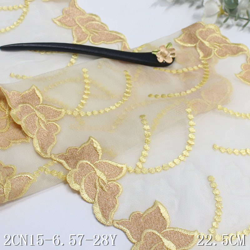 【1pack】-freedombeauty|Double-Sided Vintage Texture Yellow Flower Mesh Embroidery Trim Clothing Home Textile Lace Trim DIY Accessories