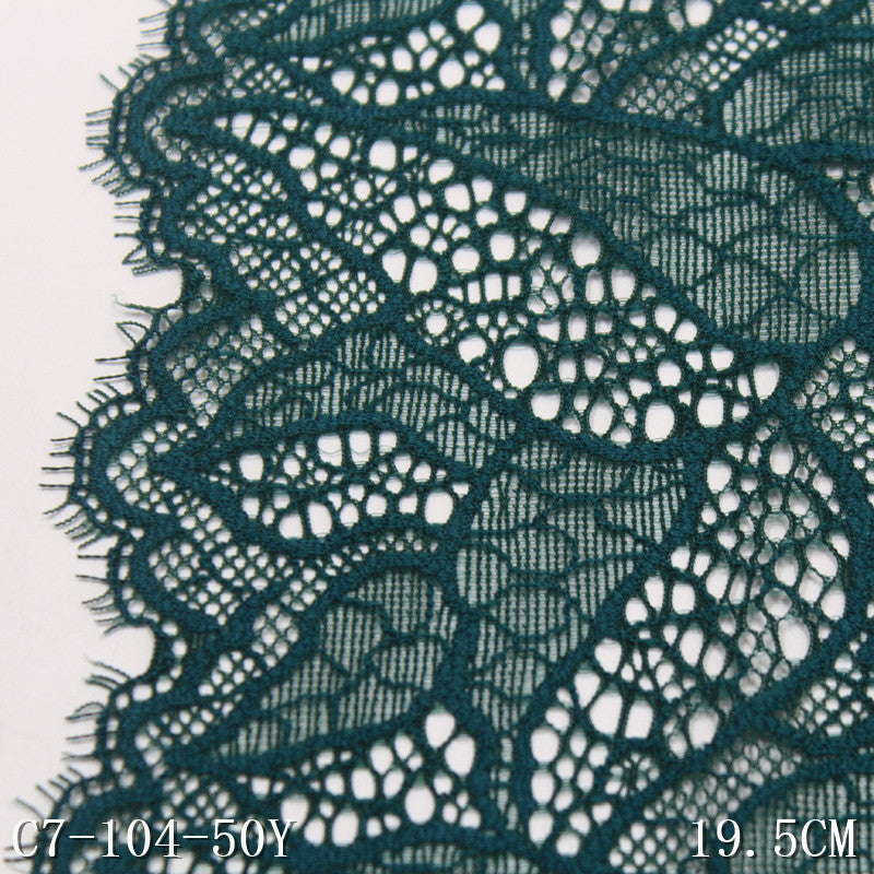 freedombeauty|Dark Green Double-Sided Wavy Ancient Style Elastic Eyelash Lace Trim for Lingerie and Curtain 19cm Lace Trim Accessories