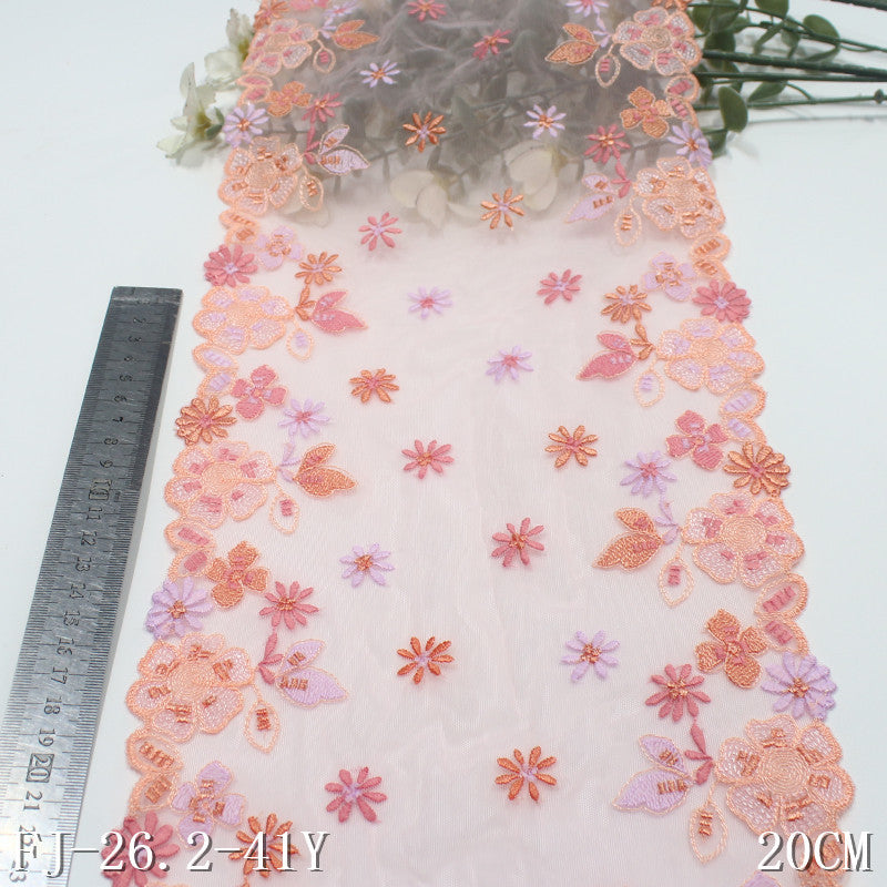 【1pack】-Freedombeauty | Pink Bilateral Fresh Flowers Stretch Embroidery Lace Lolita Clothing Lace Accessories