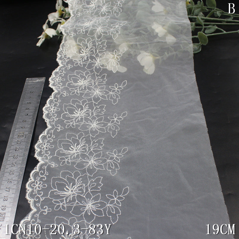【1pack】-Freedombeauty | White Single-Side Retro Flower Light Mesh Embroidery 19cm Clothing Home Textile Lace Accessories
