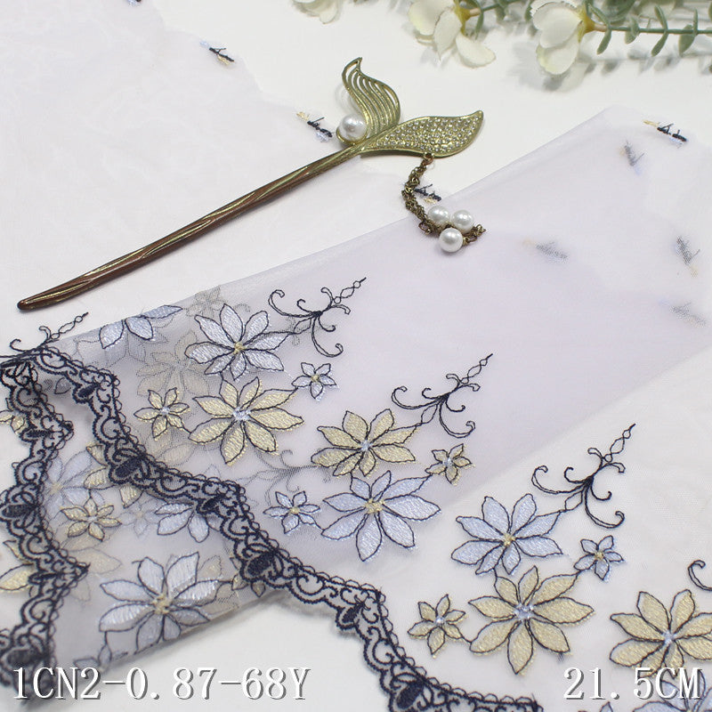 【1pack】-freedombeauty|Two-tone Single-sided French Floral Lightweight Embroidered Lace Trim 21cm Curtain Sofa Cushion Lace Trim Accessories