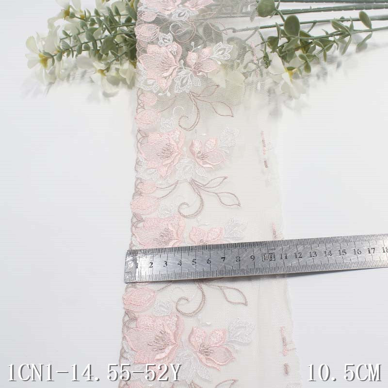 【1pack】-freedombeauty|White Mesh Single-Sided Vintage Polyester Texture Flower Embroidery Lace DIY Clothing Lace Trim Accessories