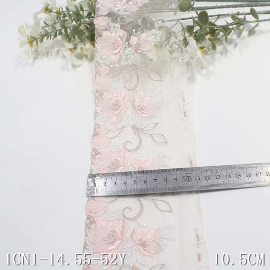 【1pack】-freedombeauty|White Mesh Single-Sided Vintage Polyester Texture Flower Embroidery Lace DIY Clothing Lace Trim Accessories