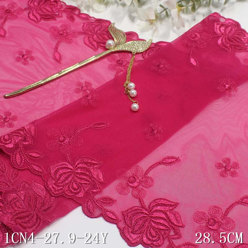 【1pack】-freedombeauty|Soft Mesh Double-Sided Ancient Style Flower Elastic Embroidery Lace Hanfu Performance Costume Lace Trim Accessories
