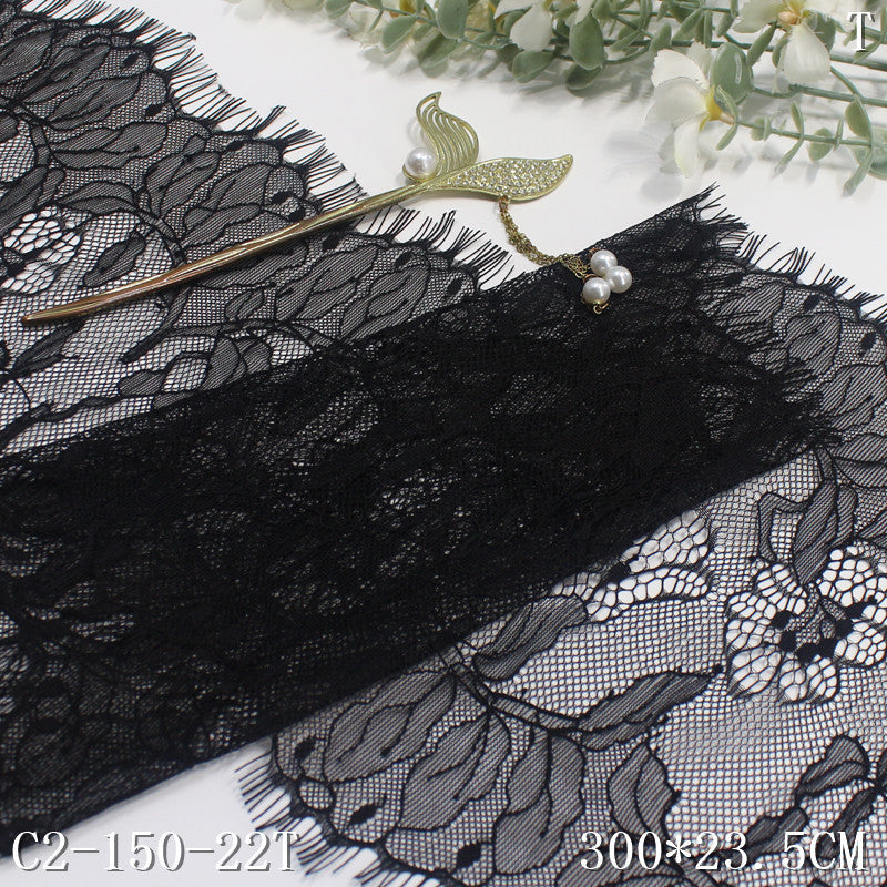 freedombeauty|Black Double Wave Asymmetrical Vintage Leaf Non-Elastic Eyelash Garment Home Textile 23cm Lace Trim Accessories