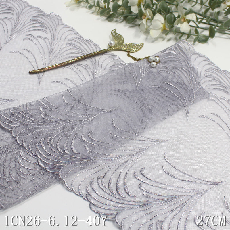 【1pack】-freedombeauty|Blue Double-Sided Pastoral Style Rice Spike Mesh Embroidery Trim Clothing Home Textile 27cm Lace Trim Accessories