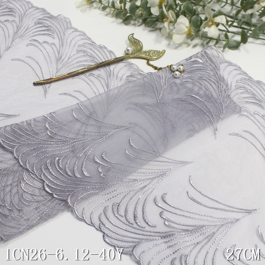 【1pack】-freedombeauty|Blue Double-Sided Pastoral Style Rice Spike Mesh Embroidery Trim Clothing Home Textile 27cm Lace Trim Accessories