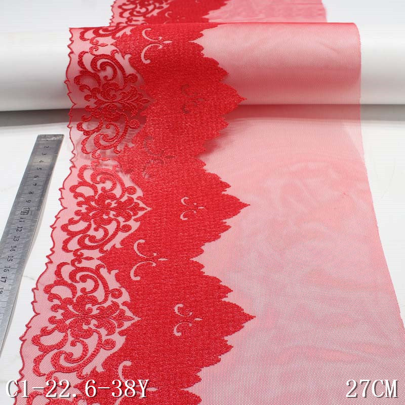 【1pack】-freedombeauty|Red Mesh Polyester Yarn Pressed Yarn Exquisite Festive Embroidery Trim Accessories Curtain Sofa Cushion Trim