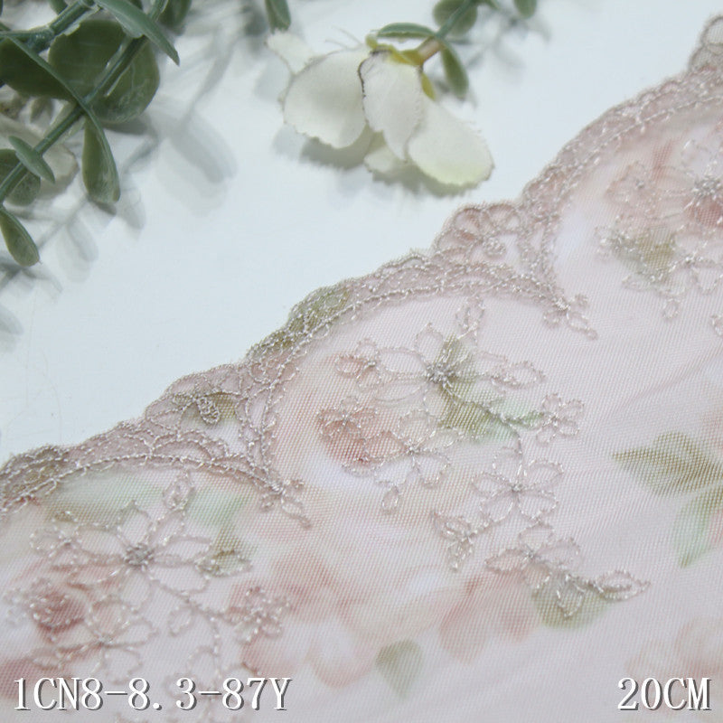 【1pack】-freedombeauty|Printed Mesh Single Edge French Flower Embroidery Lace 20cm Clothing Home Textile Lace Trim DIY