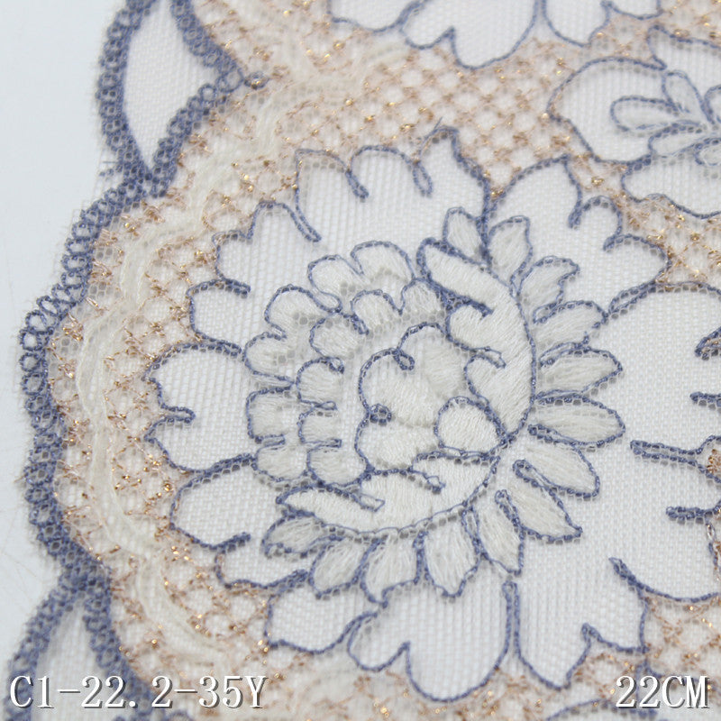 【1pack】-freedombeauty|White Mesh Double-Sided Gold Thread Classical Flower Embroidery Trim Curtain Sofa Cushion Lace Trim Accessories