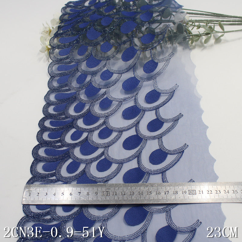 【1pack】-freedombeauty|Two-tone Mesh Single-sided Gold and Silver Thread Peacock Embroidery Trim Clothing Curtain 23cm Lace Trim Accessories