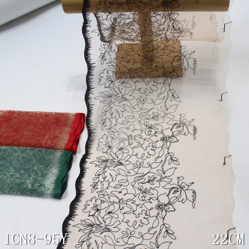 【1pack】-freedombeauty|Multicolor Single-Sided Half-Width Ancient Style Flower Embroidery Lace 22cm Clothing Home Textile Lace Trim DIY