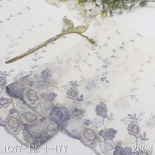 【1pack】-freedombeauty|White Mesh Vintage Single-Sided Flower Embroidery Lace DIY Lingerie Clothing Curtain Lace Trim Accessories