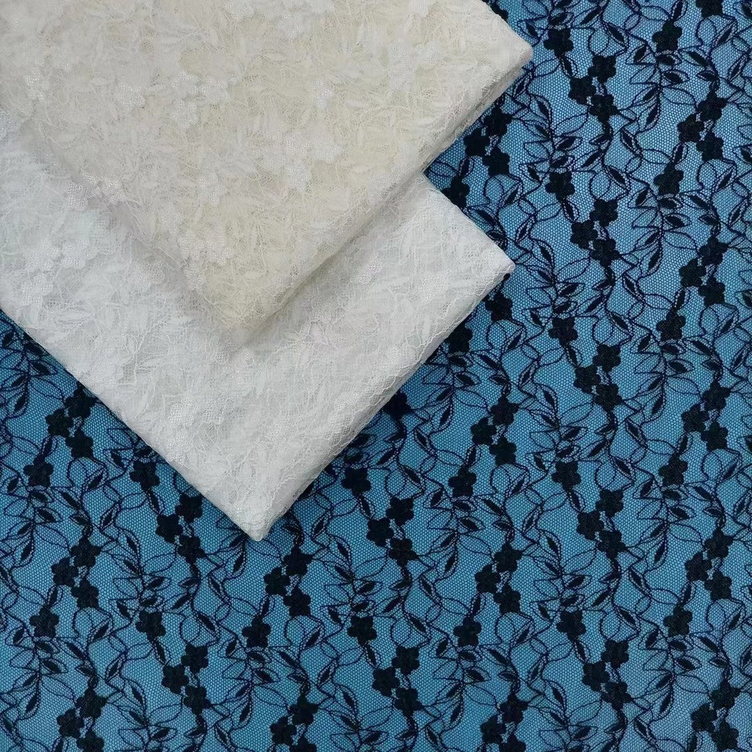 freedombeauty|Plum Blossom Rice Noodles Nylon Stretch Small Flower Thin Lace Fabric Decoration for Lingerie Vest Base Shirt Wedding Dress