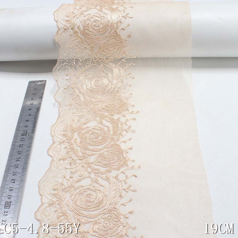 【1pack】-freedombeauty|Three-Color Mesh Polyester Hollow Large Rose Embroidery Trim Accessories Curtain Underwear Decoration Trim