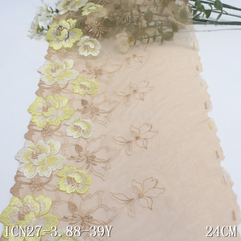 【1pack】-freedombeauty|Brown Mesh Single Side Exquisite Flower Embroidery Trim 24cm Clothing Home Textile Lace Trim DIY Accessories