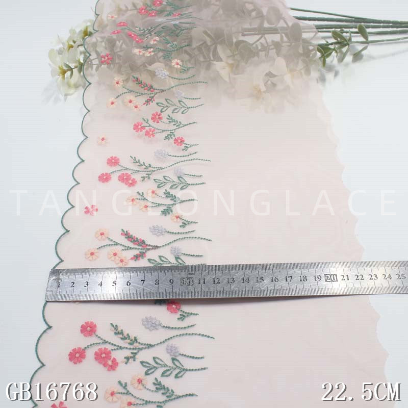 【1pack】-Freedombeauty | Boutique Light Pink Unilateral Fresh Floral Embroidery Lace Clothing Curtains Lace Accessories