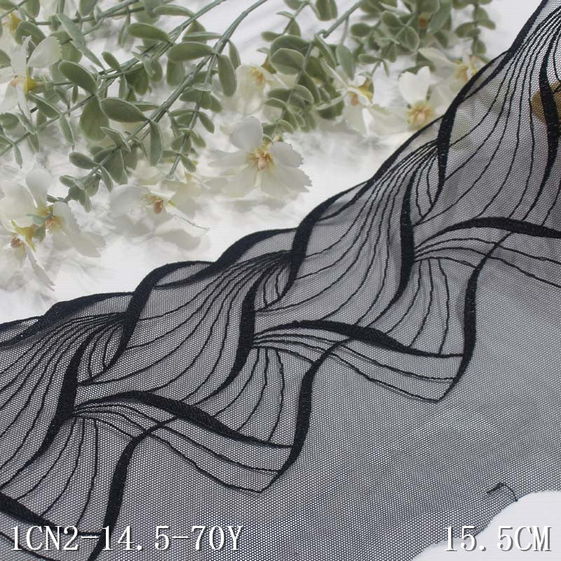 【1pack】-Freedombeauty | Black Light Mesh Unilateral Ancient Style Ginkgo Embroidery Lace DIY Clothing Curtains Lace Accessories