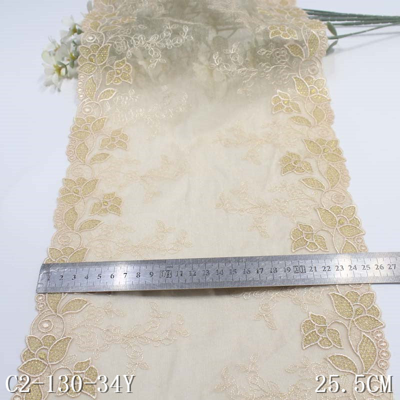 【1pack】-freedombeauty | Two-tone Double-sided Classical Gold Thread Flower Mesh Embroidery Lace Trim Dancewear Pajamas Lace Trim Accessories