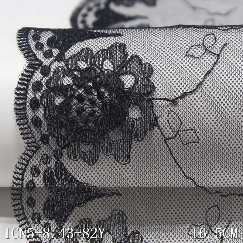 【1pack】-Freedombeauty | Black Mesh Polyester Thread Exquisite Flower Embroidery Lace Accessories Curtain Sofa Cushion Underwear Lace