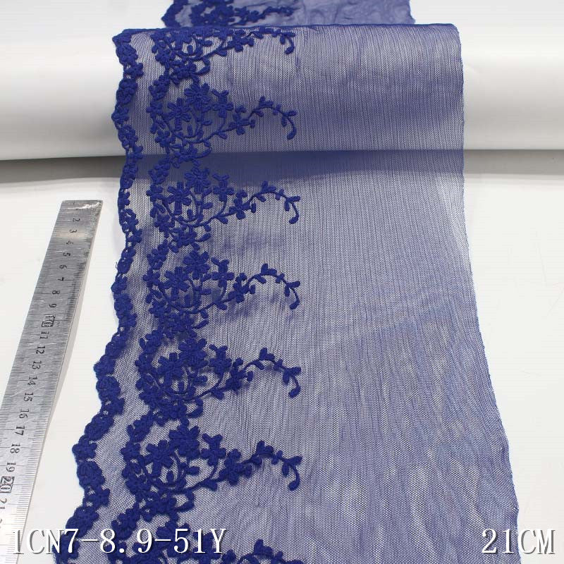 【1pack】-freedombeauty|Dark Blue Mesh Cotton Thread Small Floral Embroidery Trim Accessories Curtain Decoration Sofa Cushion Trim