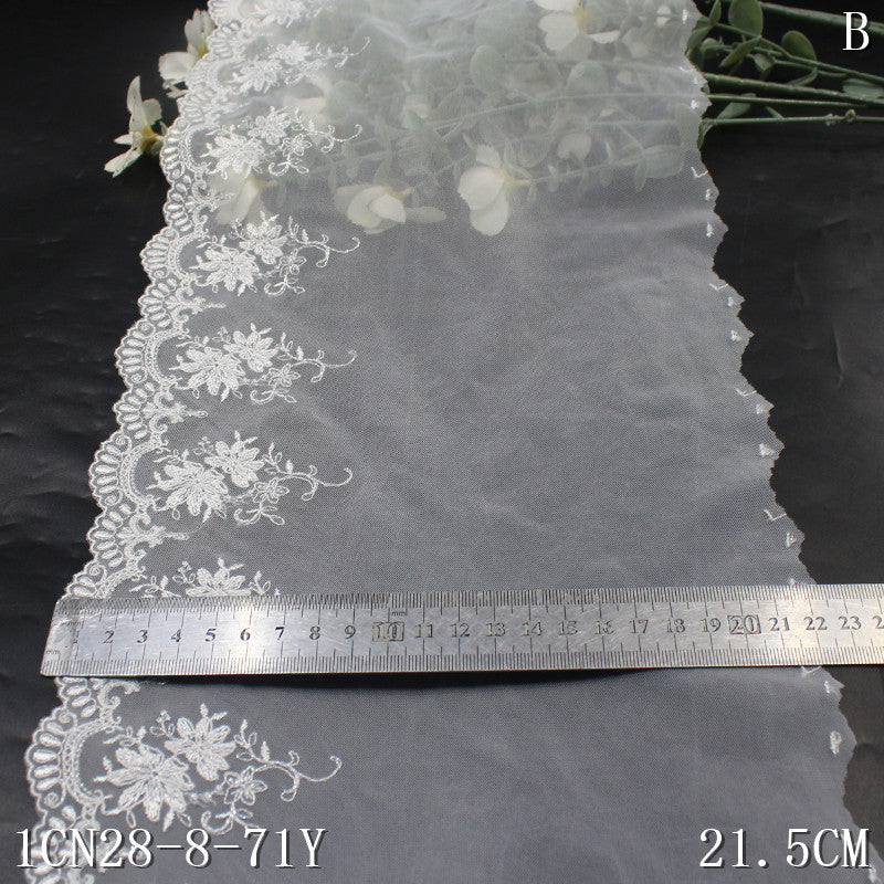 【1pack】-freedombeauty|White Single-Sided French Silver Thread Flower Mesh Embroidery Curtain Sofa Cushion Lace Trim DIY Accessories