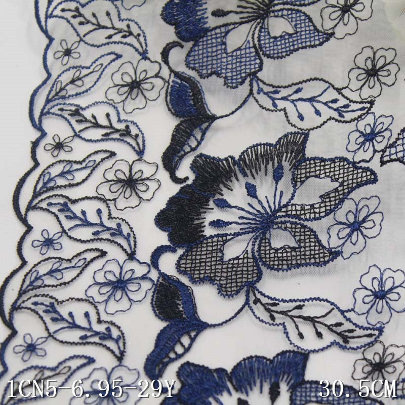 【1pack】-freedombeauty|Gray and White Mesh Full Ancient Style Polyester Thread Flower Embroidery Lace Trim Clothing Curtain Lace Trim Accessories